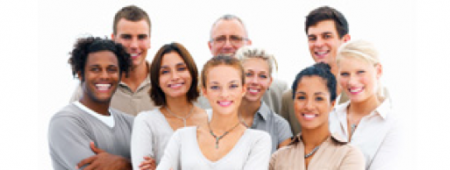 Group of smiling people posing for a photo
